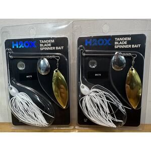 H2OX Tandem Blade Spinner Fishing Bait Lure- White Skirt -1/2oz *2 Pack* Tackle